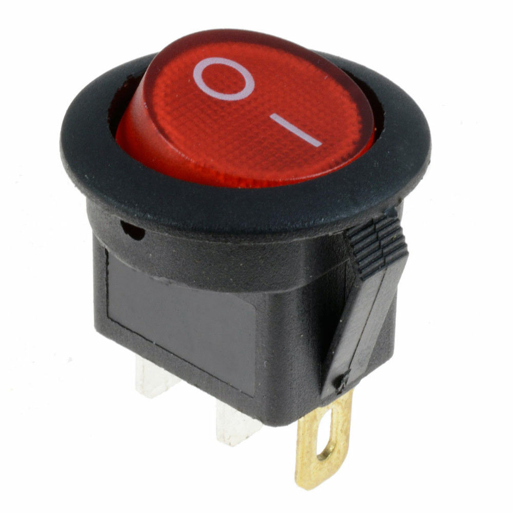 16A 12V LED Light Round Rocker ON/OFF SPST Switch 3 Pins With LED - 4 Colours