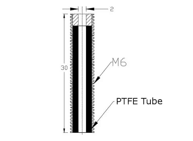 5pcs M6x30mm Stainless Steel Nozzle Throat with PTFE Liner