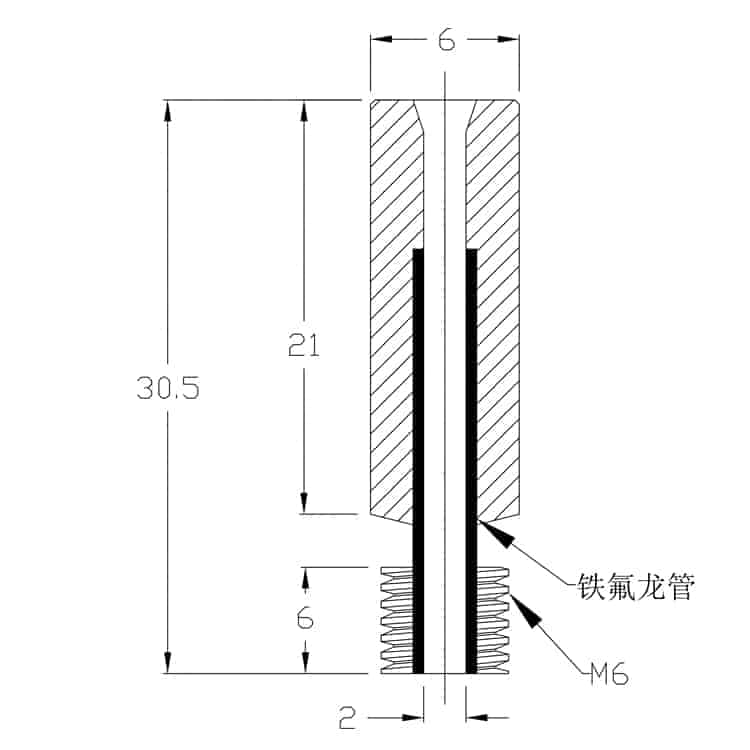 MK8 Thermal Barrier Tube - 1.75 mm - Stainless Steel Throat