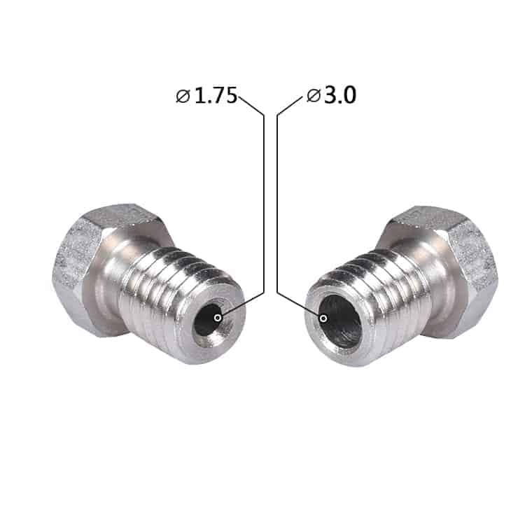 Stainless Steel Extruder Nozzle V6 - 1.75 or 3mm Filament / 0.25 0.4 0.8mm