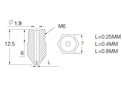 Stainless Steel Extruder Nozzle V6 - 1.75 or 3mm Filament / 0.25 0.4 0.8mm - Image 6