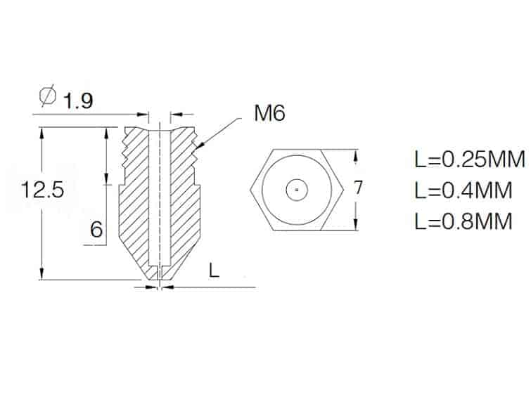 Stainless Steel Extruder Nozzle V6 - 1.75 or 3mm Filament / 0.25 0.4 0.8mm
