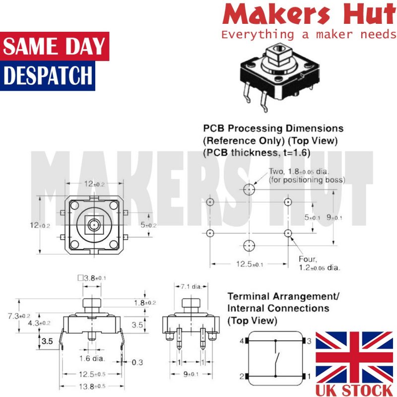 OMRON B3F-4055 12x12x7.3mm Projected Momentary Tactile Push Button Switch