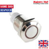 16mm 12mm OD LED Ring Push Button On / Off Red Green Blue WaterProof