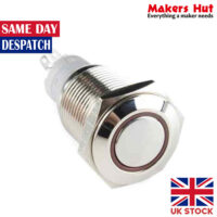 16mm 12mm OD LED Ring Push Button On / Off Red Green Blue WaterProof