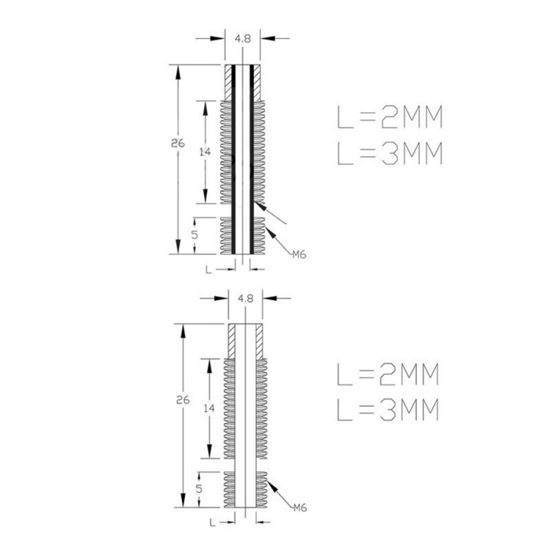 V5 Stainless Steel Built-in Teflon Throat 1.75mm/3mm M6 - 3D Printer