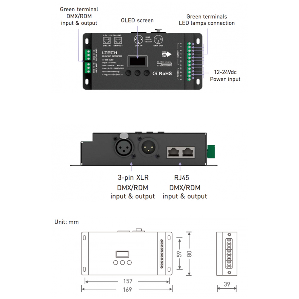 Ltech LED Controller DMX OLED 5X6A – LT-995-OLED – Makers Hut