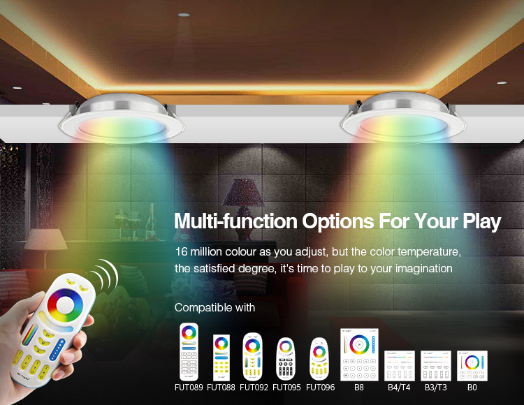 MiLight LED Recessed Round Downlight - RGB-DW (CCT) WiFi Remote Control 12W