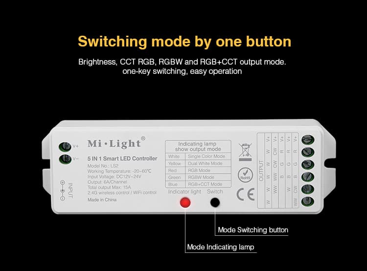 Milight LS2 - 5 in 1 LED Strip Controller, 2.4GHz Remote and Smartphone Control