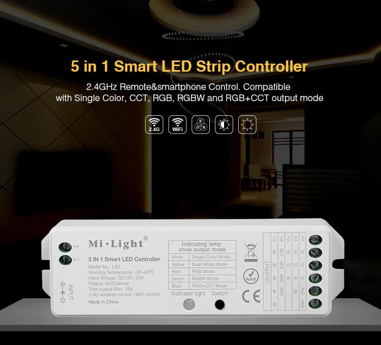 Milight LS2 - 5 in 1 LED Strip Controller, 2.4GHz Remote and Smartphone Control