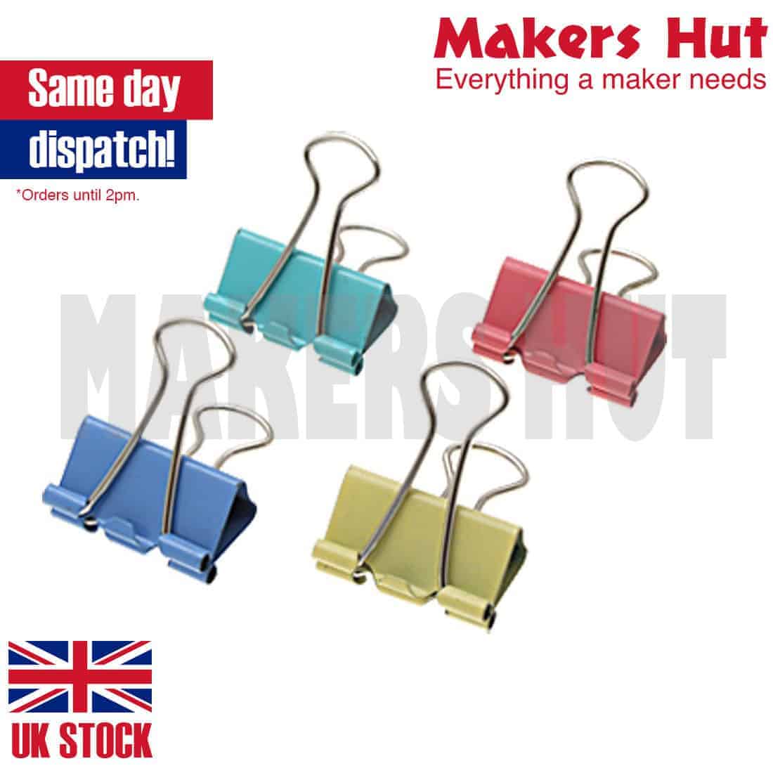 10 x 19mm Bulldog Clips - Home, Office, 3D Printer Assorted Colors