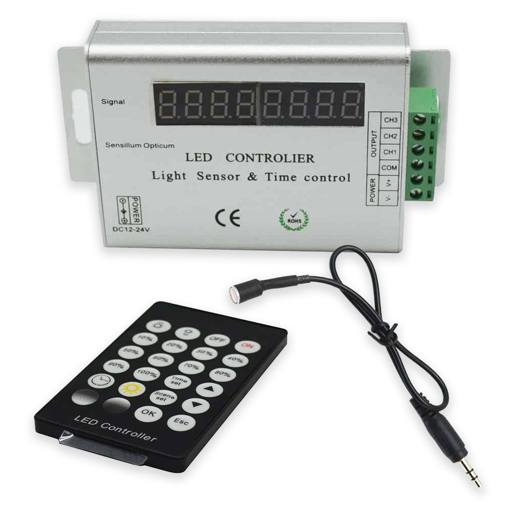3 Channel 12V/24V Intelligent Light Sensor And Time Programmable Led Controller