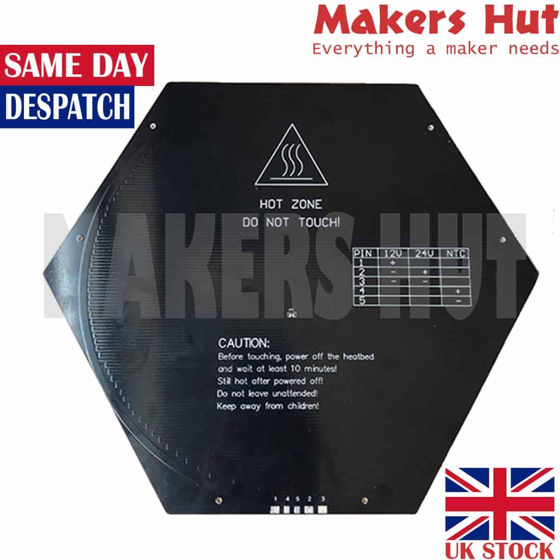 Hexagon Aluminum Kossel XL 3D Printer Heatbed - 12V 24V Power PCB Heated bed