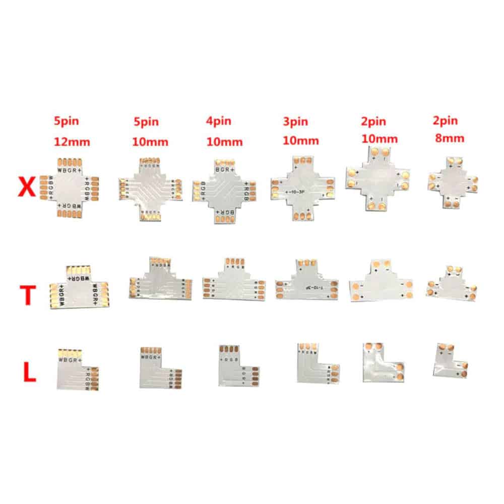 8/10/12mm 2/3/4/5pin X/T/L Shape Single Color LED Strip Corner Connectors