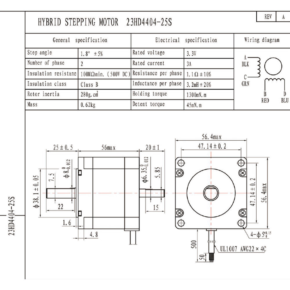 Nema23 Dual Shaft 8mm 6.35mm Stepper Motor 56.4×56.4x56mm 1.3Nm 3A – Makers  Hut