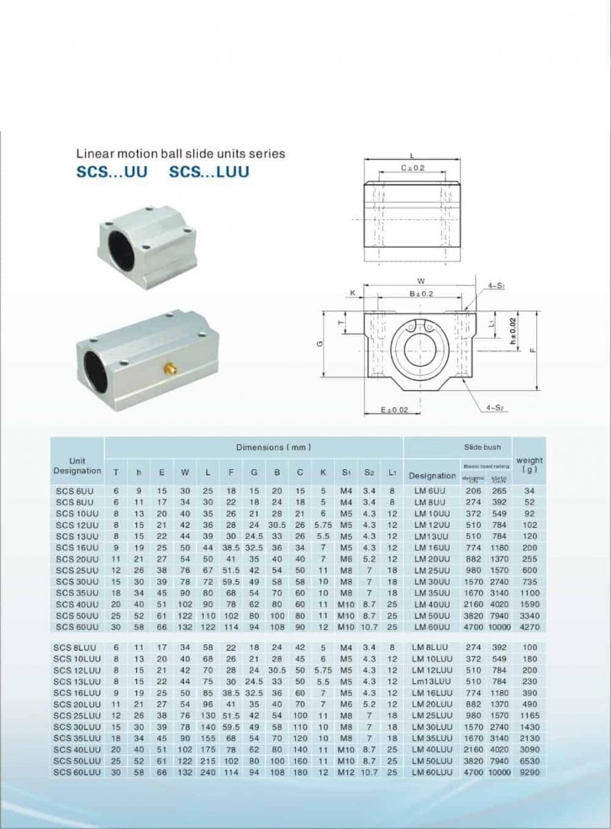 SC10LUU 10mm Linear Ball Bearing Block CNC Milling 3D Printer