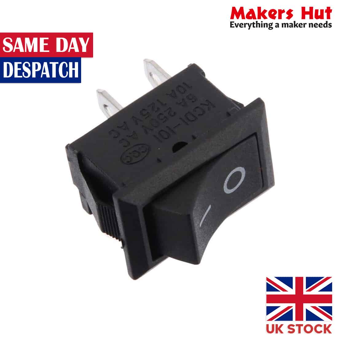 4x ON / OFF Rocker Switch, 2-Pin 250V6A 125V10A - Black - 2 Pin 21x15x20