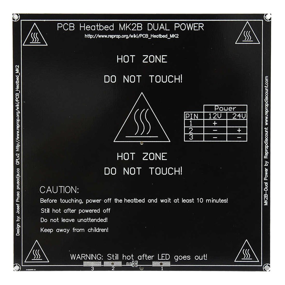 214x214x2mm PCB Heatbed MK2B Dual Power 3D Printer Prusa
