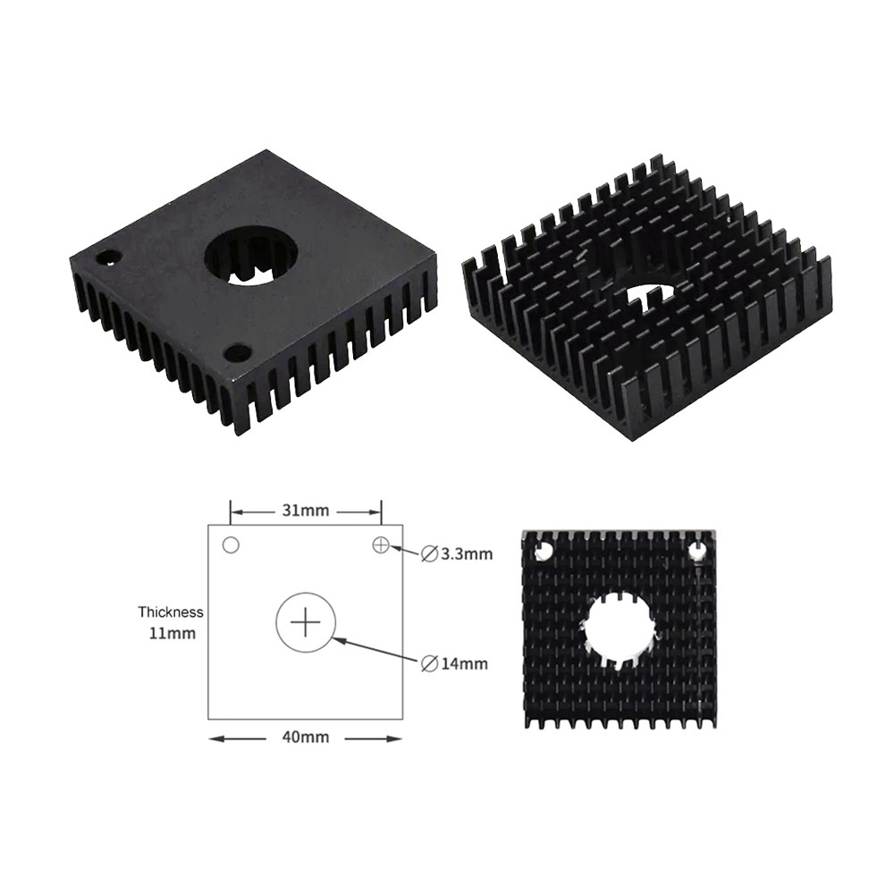 40x40x11mm Aluminium Black Heat Sink for Makerbot MK7/MK8 Extruder
