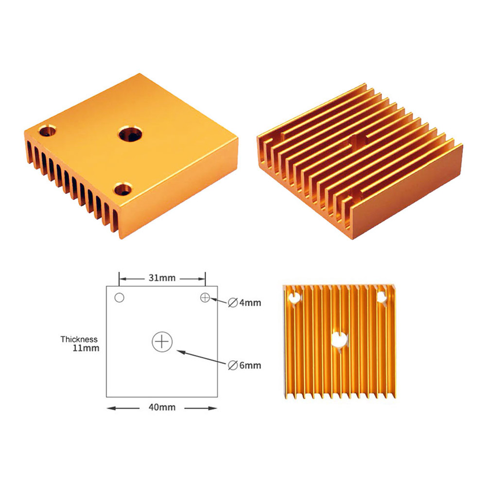 40x40x11mm Aluminium Golden Heat Sink for Makerbot MK7/MK8 Extruder