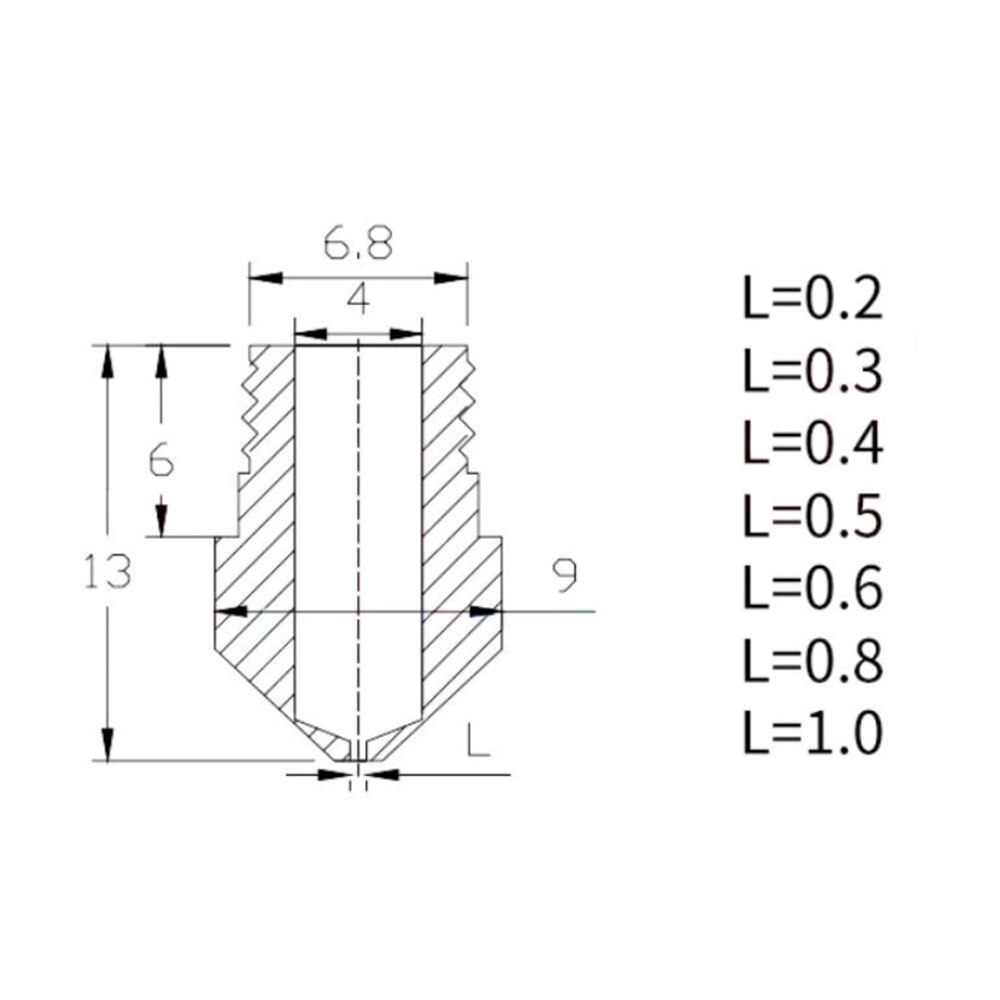 MK10 Stainless Steel Brass Nozzle 1.75mm / 0.2, 0.3, 0.4, 0.6, 0.8, 1.0mm 3D Printer