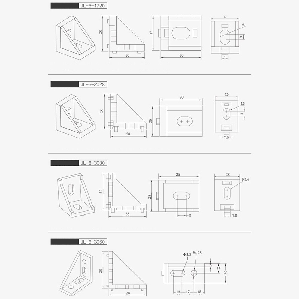 Aluminium Profile Corner Bracket Fittings 20 30 40 CNC 3D Printer