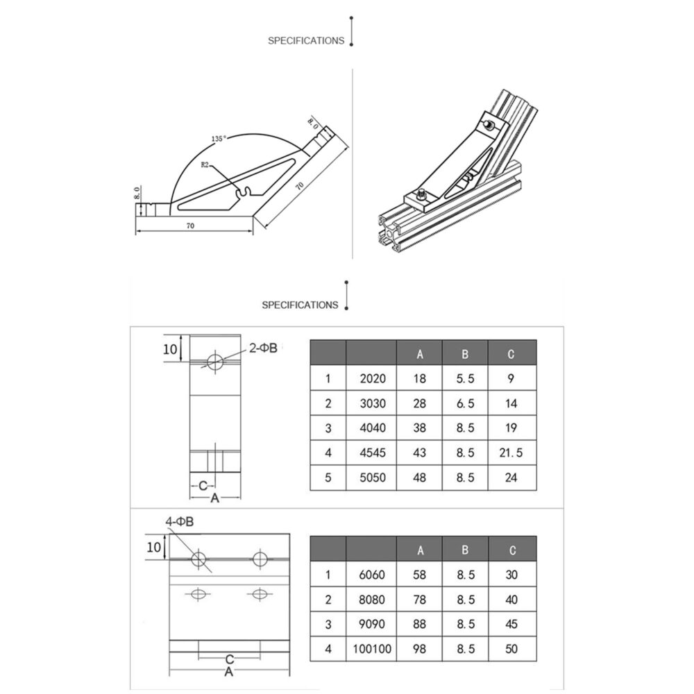 45/135 Degree Aluminium Angle Corner Connector 20/30/40 Aluminium Profile
