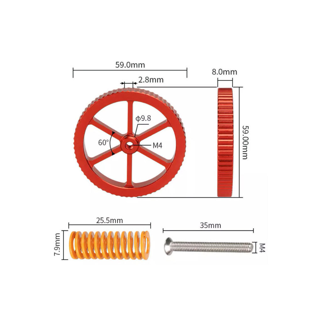 4pcs x Leveling Nut (Hand Twist) with Hot Bed Die Springs & Screws